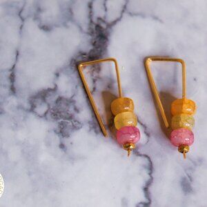 Elegant Gold and Pink Beaded Earrings